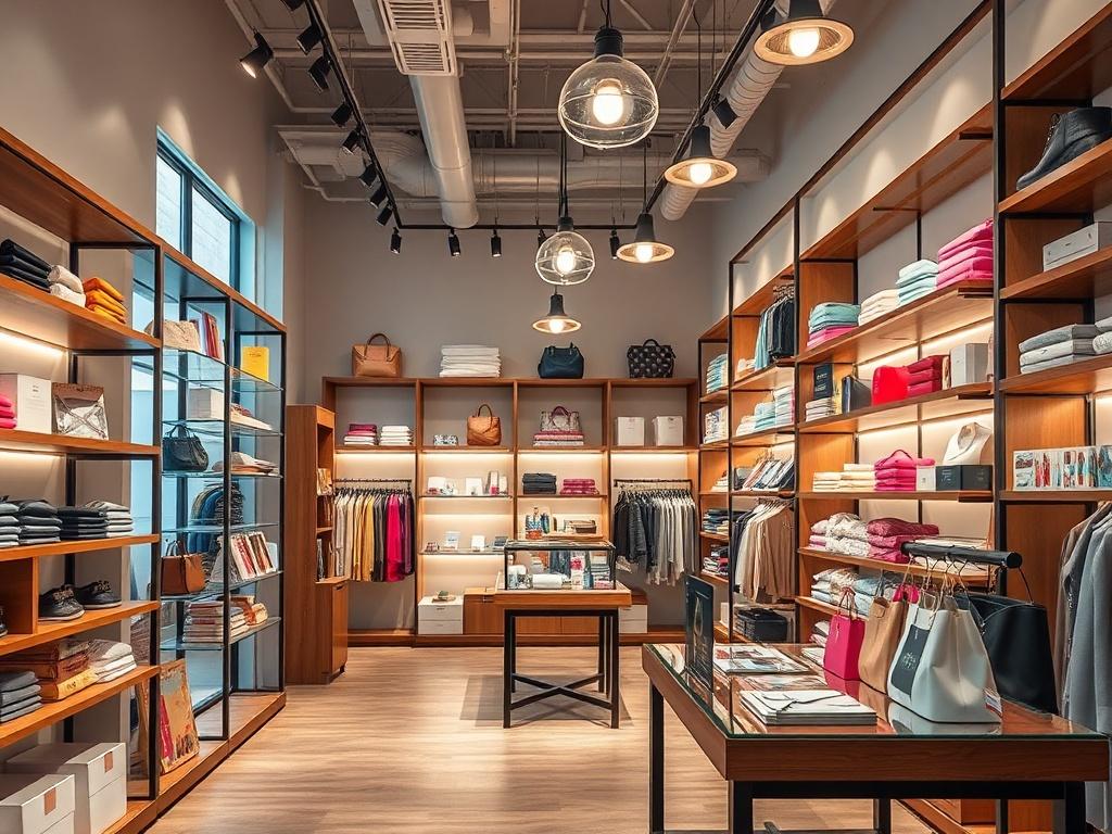 A hyper-realistic close-up shot of a renovated boutique interior showcasing custom shelving, unique product displays, and stylish lighting. The image should capture the inviting atmosphere with vibrant colors and an aesthetically pleasing layout that attracts shoppers.