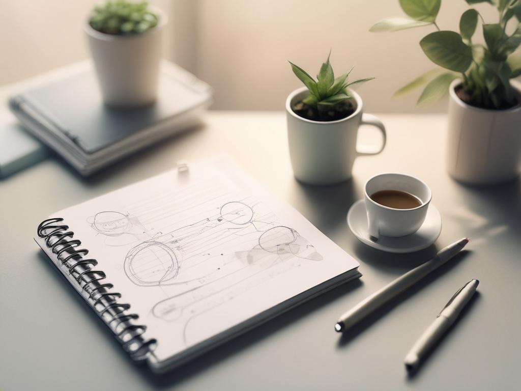 soft tones, gentle lighting, peaceful atmosphere, a planner with notes