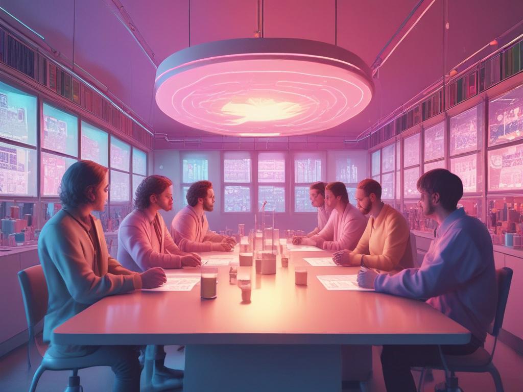 a group of researchers collaborating on psychedelic studies in a