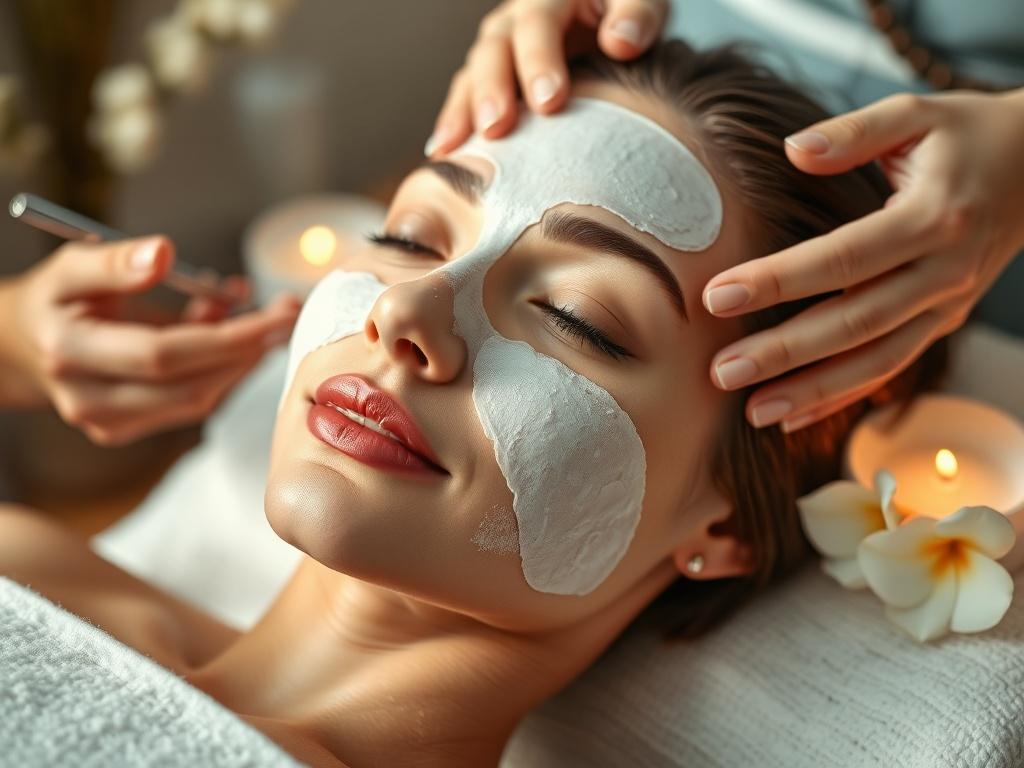 A close up of a woman enjoying a revitalizing facial