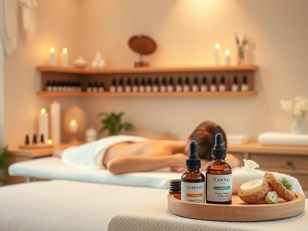 A tranquil spa environment showcasing a therapist performing an aromatherapy