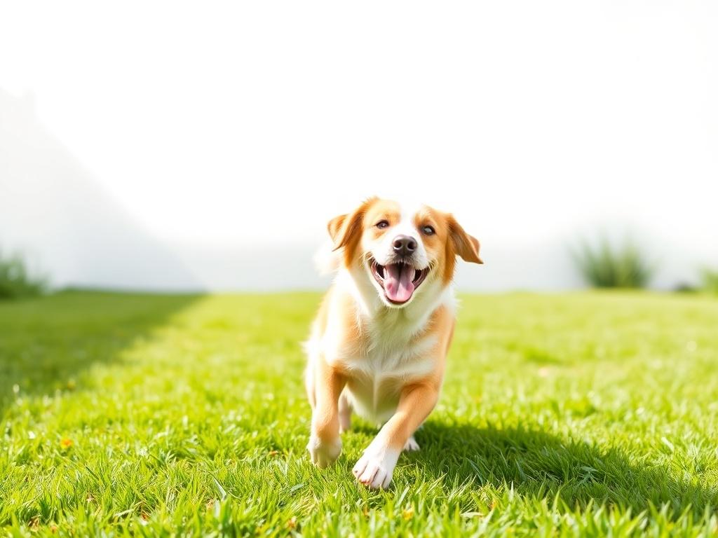 A bright, modern image of a clean backyard with a happy dog playing. The background should be a simple, clear view of lush green grass, emphasizing freshness and cleanliness. The focus should be on the dog enjoying the space, with a subtle hint of deodorizing spray in the air, suggesting the effectiveness of odor control. The lighting should be crisp and professional, conveying trust and a sense of well-being.