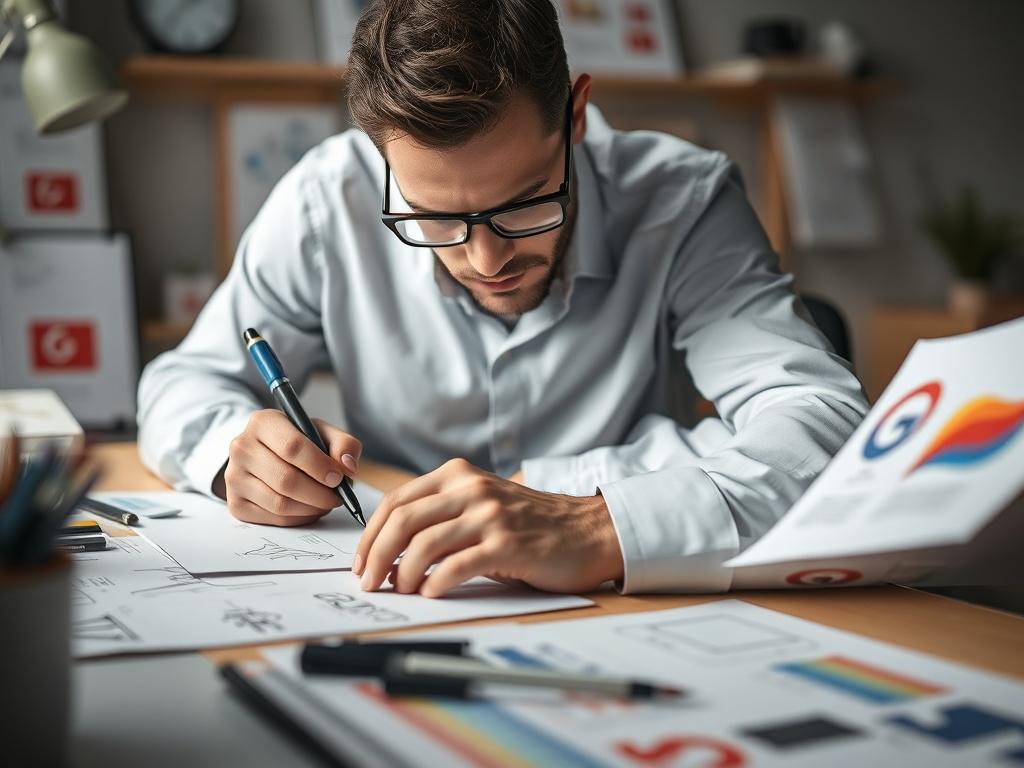 A close up shot of a creative professional working intently