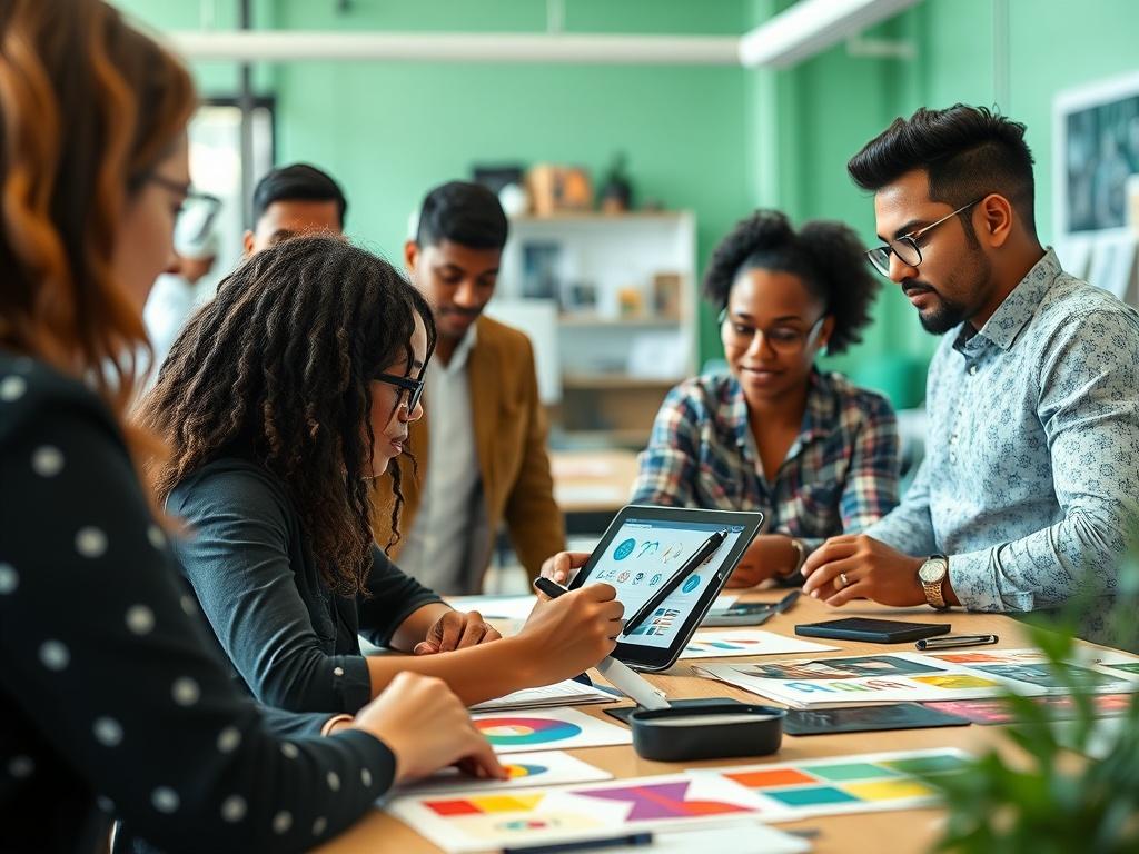 A close up shot of a vibrant branding workshop, showcasing