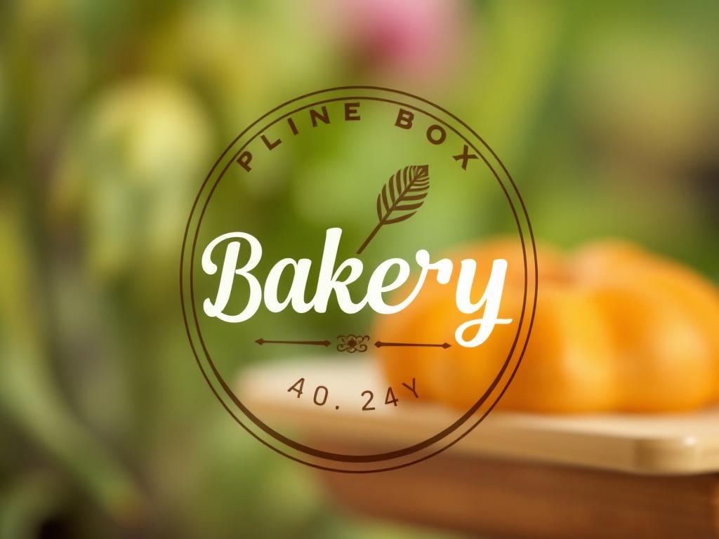 A hyper-realistic close-up shot of a bakery logo design, featuring warm colors and artisanal elements. The logo should be prominently displayed, showcasing its intricate details. The background is blurred to emphasize the logo, creating a clean and green aesthetic that enhances its appeal.