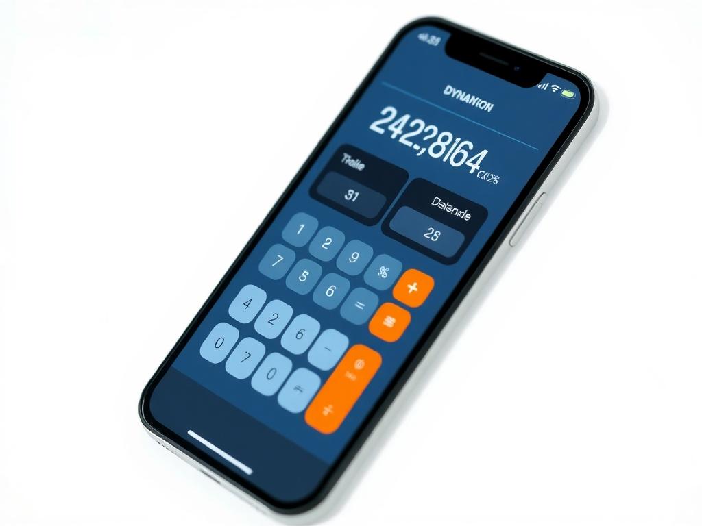 A realistic high-resolution close-up of a modern dynamic pricing calculator interface on a smartphone screen, set against a clean, minimalistic background featuring light colors like white and sky blue.