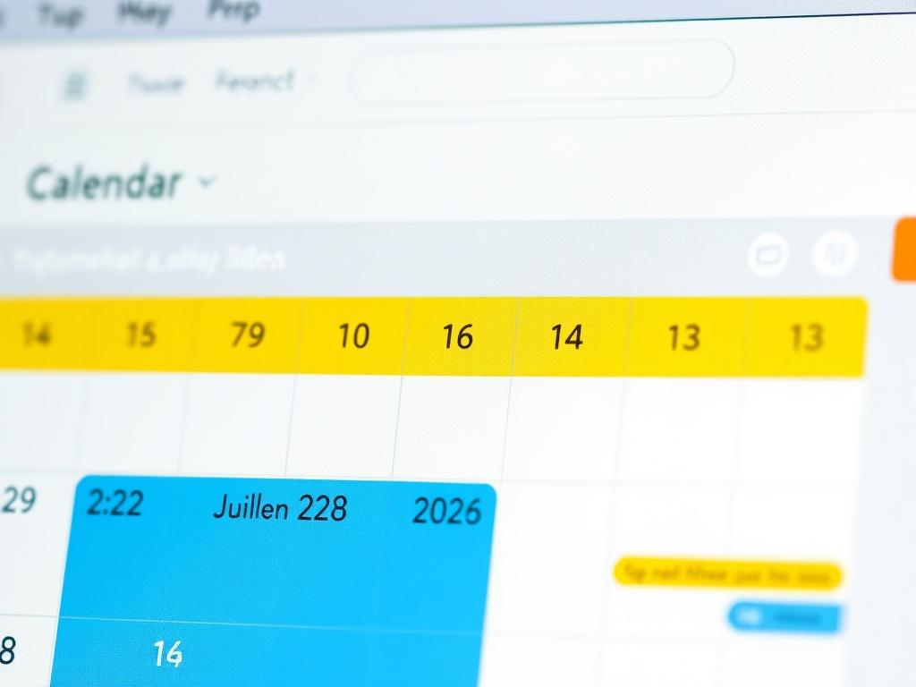 A close-up shot of an interactive calendar interface on a modern website, highlighting available booking slots and a user-friendly design. The background should maintain a clean, light color scheme of white, sky blue, and yellow, emphasizing clarity and ease of use.