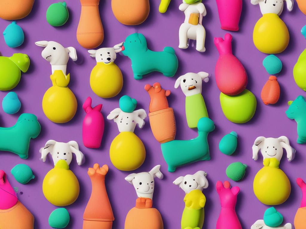 A realistic high-resolution photo of an eco-friendly dog toy, featuring bright colors and a minimalistic design, set against a clean, neutral background.