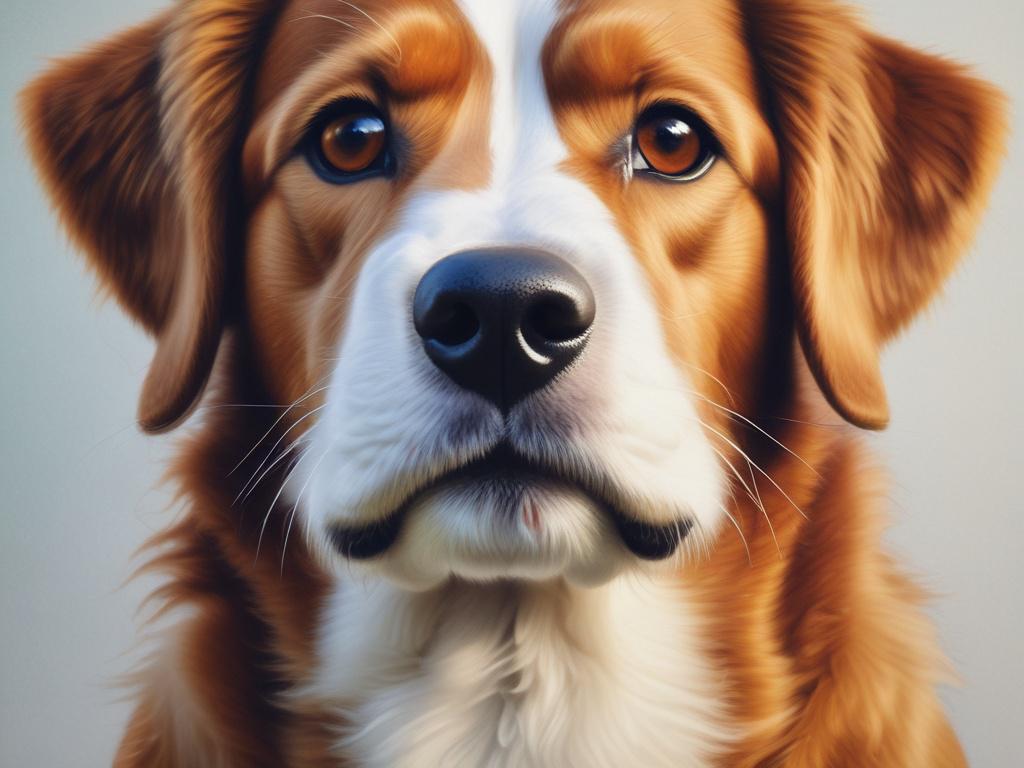 A high-resolution image of a beautifully painted custom pet portrait, featuring a dog in vibrant colors. The portrait is displayed elegantly on a simple background, emphasizing the intricate details of the painting and capturing the pet's unique personality.
