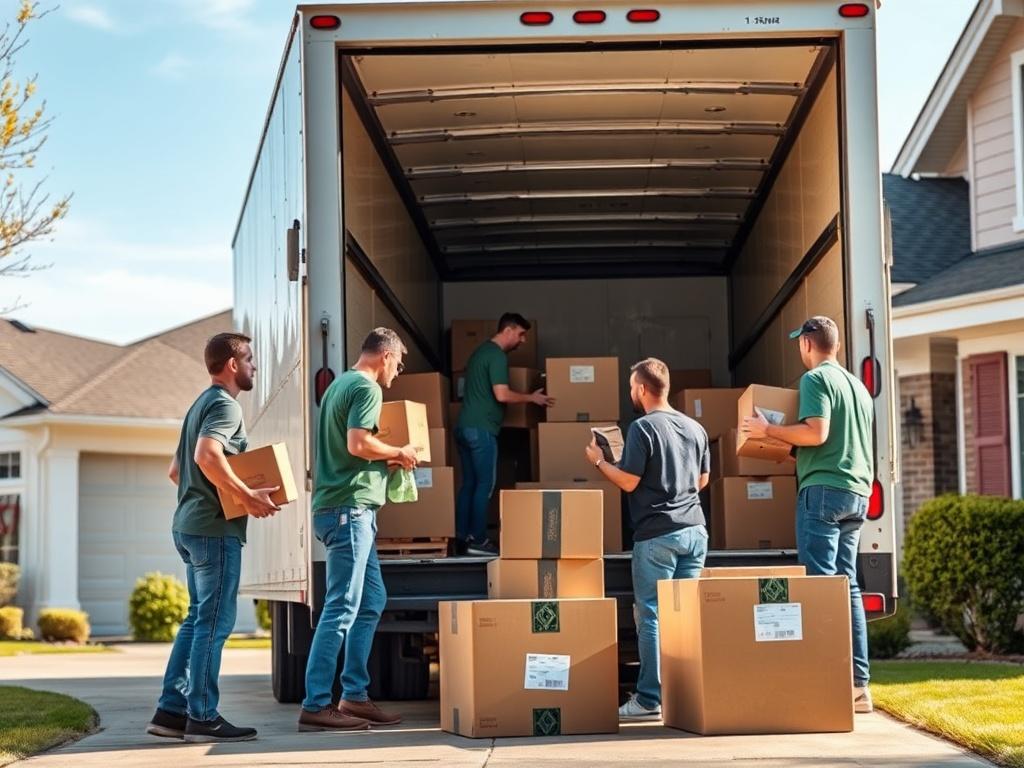 A realistic high resolution of a team of movers loading