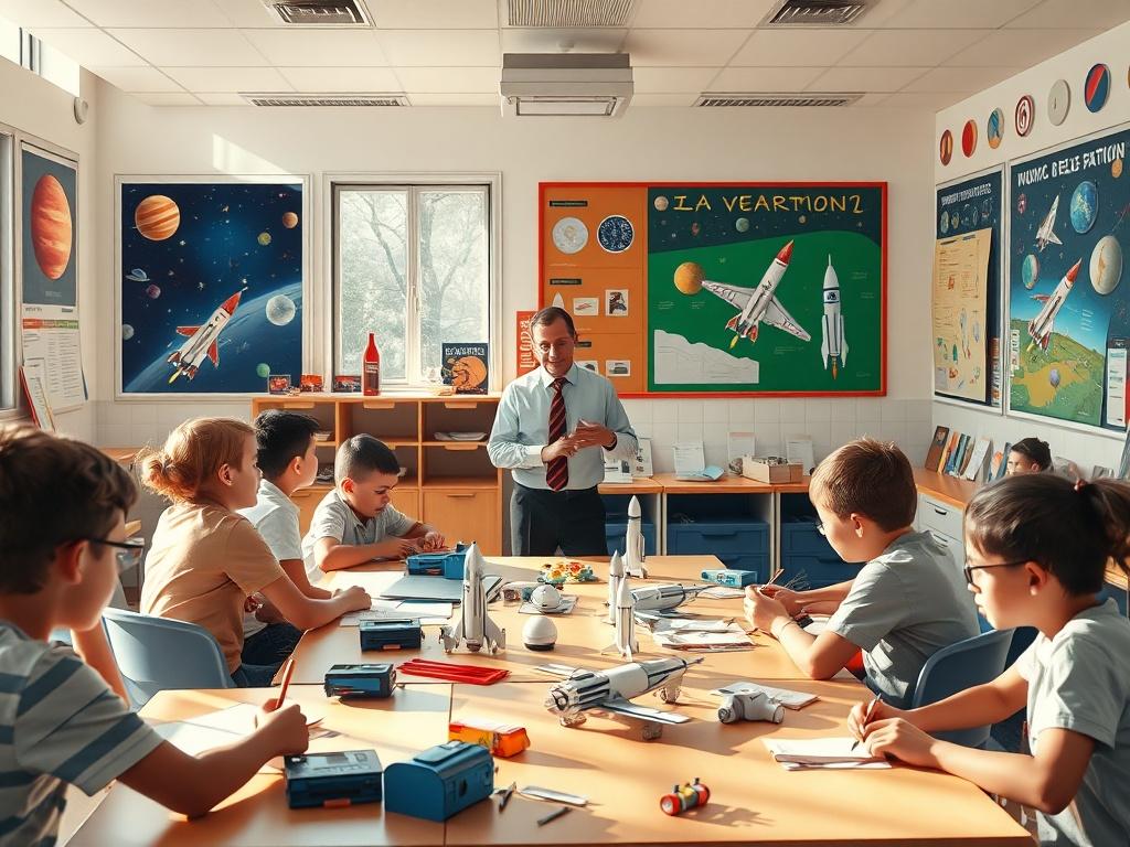 A vibrant classroom scene with students participating in a workshop
