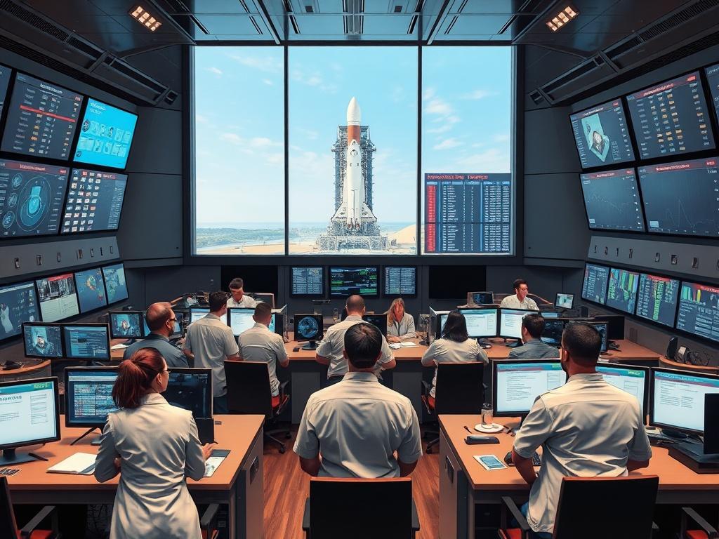 An organized control center filled with technology and screens displaying