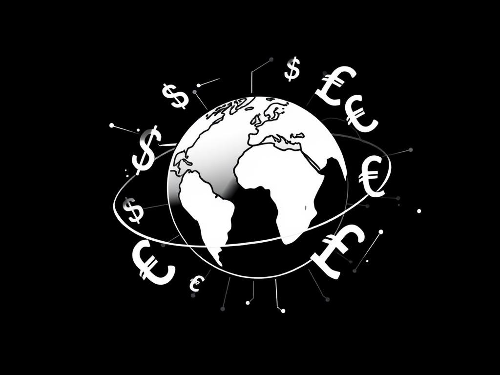 **AI Image Generation Prompt:**

Create a high-quality illustration that captures the essence of "Seamless International Payments." The composition should be simple and clear, featuring a single subject: a globe surrounded by various currency symbols (dollars, euros, yen, and pounds) gracefully orbiting around it. The globe should be depicted in a crisp, solid black line drawing style, emphasizing its smooth, interconnectedness.

In the background, incorporate subtle line-drawn elements representing digital