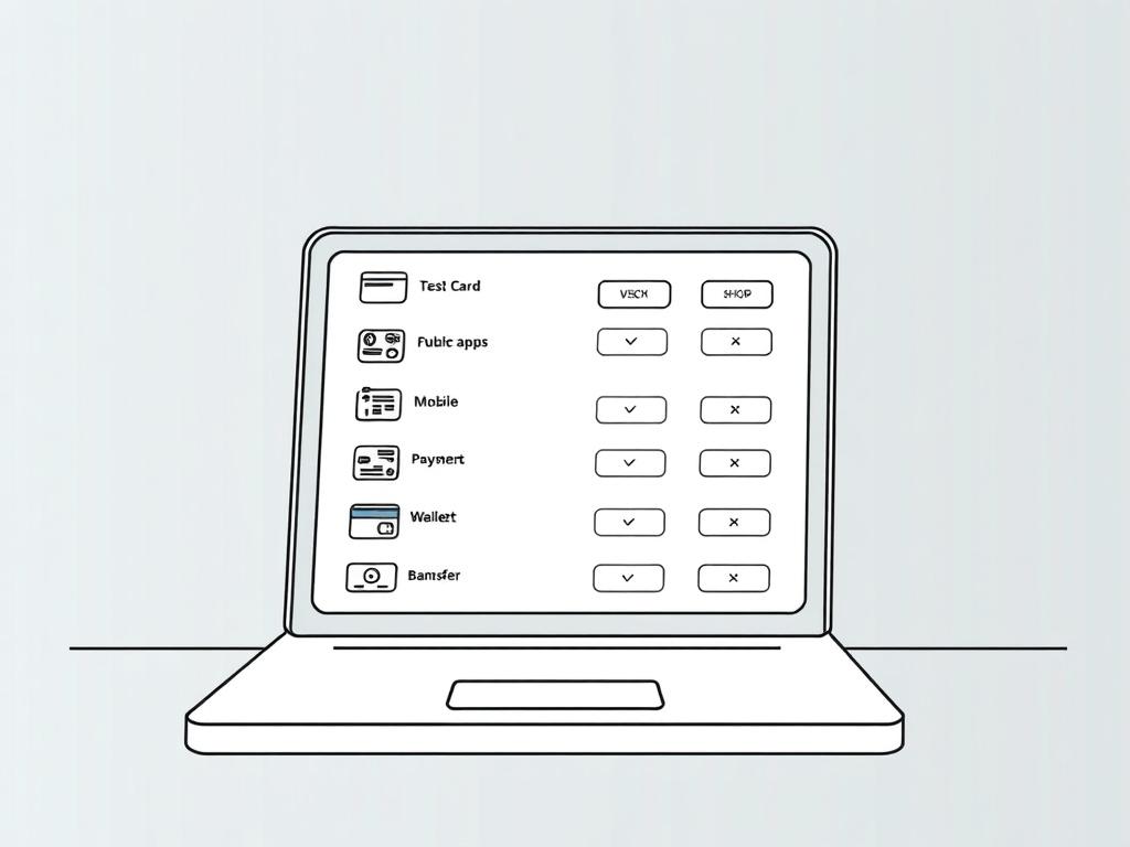 **AI Image Generation Prompt:**

Create a high-quality illustration in a crisp, solid black line drawing style that captures the essence of preferred payment options during checkout. The composition should be simple and clear, focusing on a single subject—a well-organized checkout page displayed on a modern device, such as a tablet or laptop. 

The checkout page should visually showcase various popular payment options, represented by recognizable icons such as credit cards, mobile payment apps, digital wall