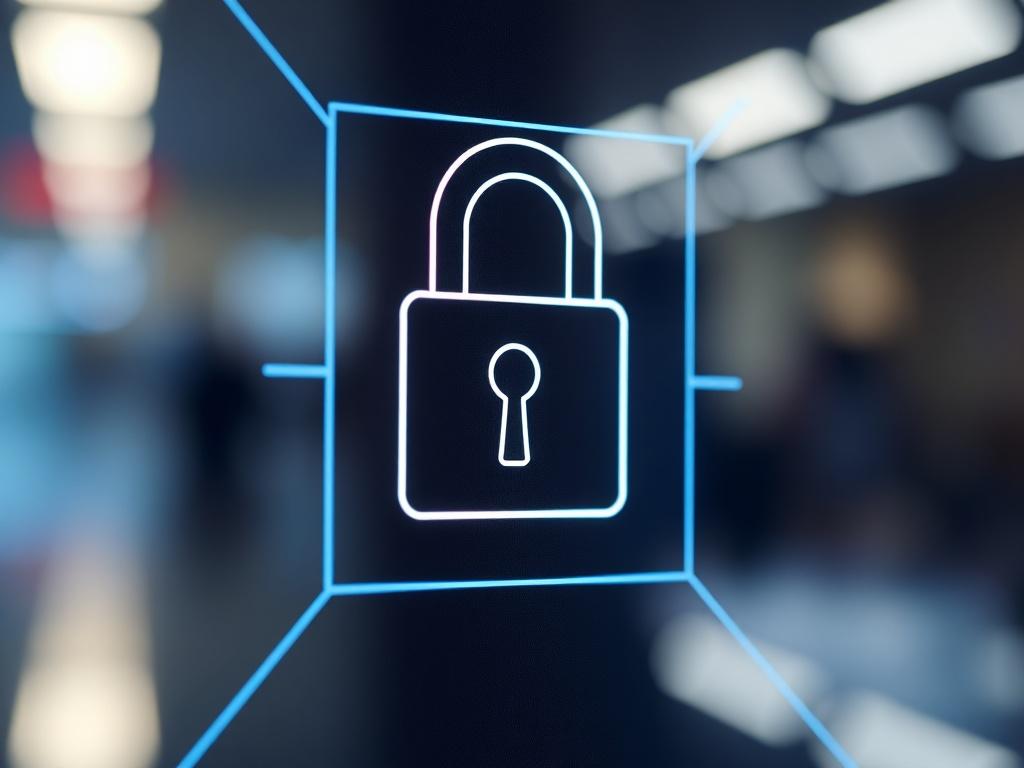 A high-resolution close-up shot of a secure lock symbol displayed on a digital screen, representing secure payment processing. The screen should be sleek with a modern design, and the background should be blurred, highlighting the importance of security in payment solutions.