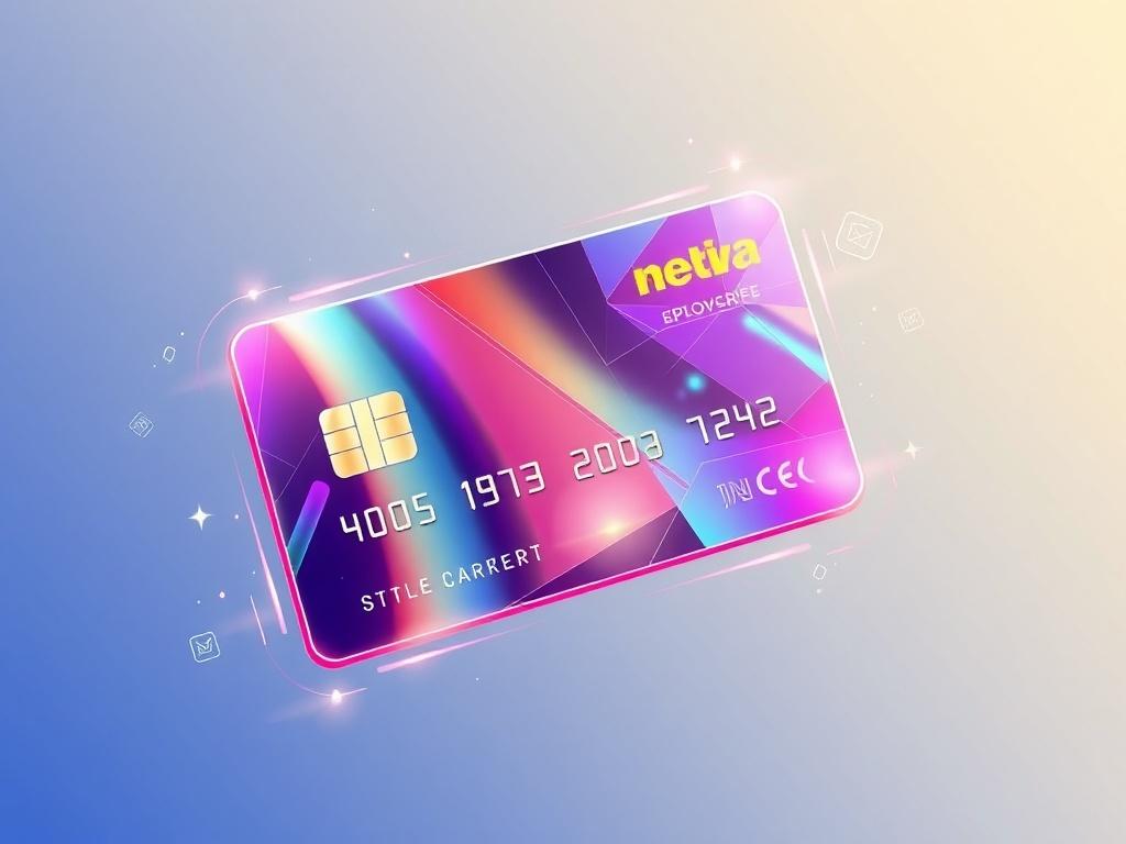 A vibrant, high-energy anime illustration featuring a digital payment card with sleek design elements. The card should showcase a futuristic look, with holographic details and an array of colors that reflect modern technology. The background should be minimalistic, using the primary color rgb(85, 207, 216) to create a dynamic atmosphere. Include subtle elements like digital transaction icons floating around the card to emphasize its online payment capabilities.