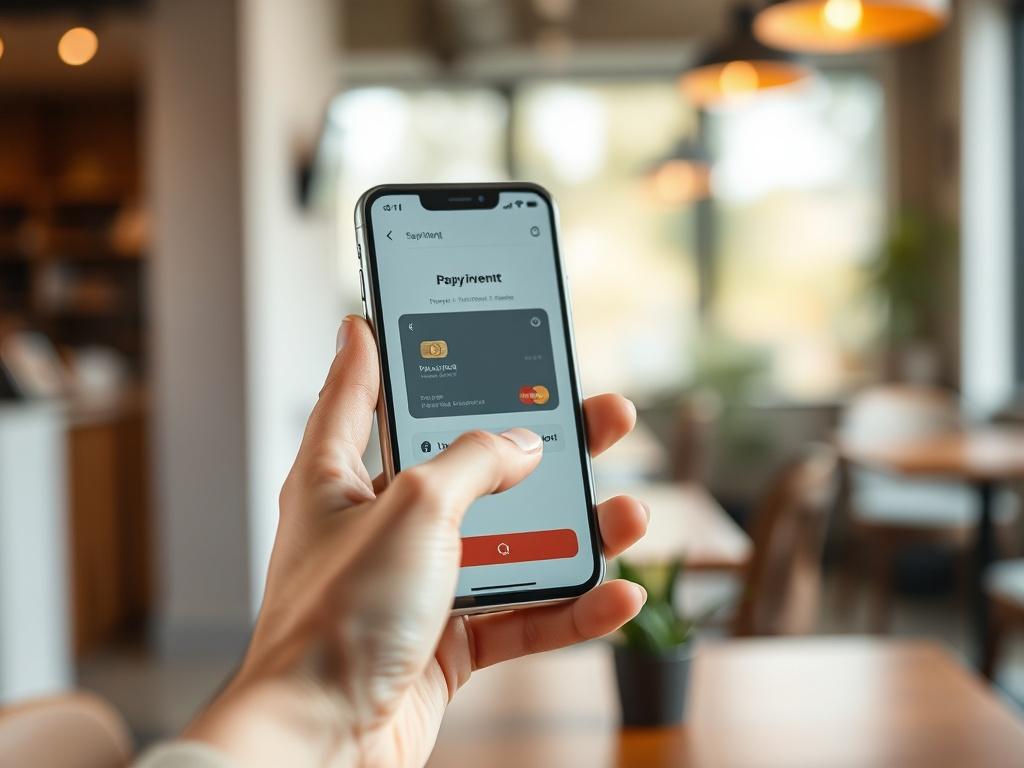 **Prompt for AI Image Generator:**

Create a realistic high-resolution photo that reflects the theme of "Payment Platforms." The image should feature a single, high-quality close-up shot of a modern smartphone displaying a user-friendly payment application interface. The smartphone should be held in a person’s hand, with their fingers gracefully interacting with the screen, demonstrating usability. The background should be softly blurred (bokeh effect) to emphasize the smartphone and its interface, allowing