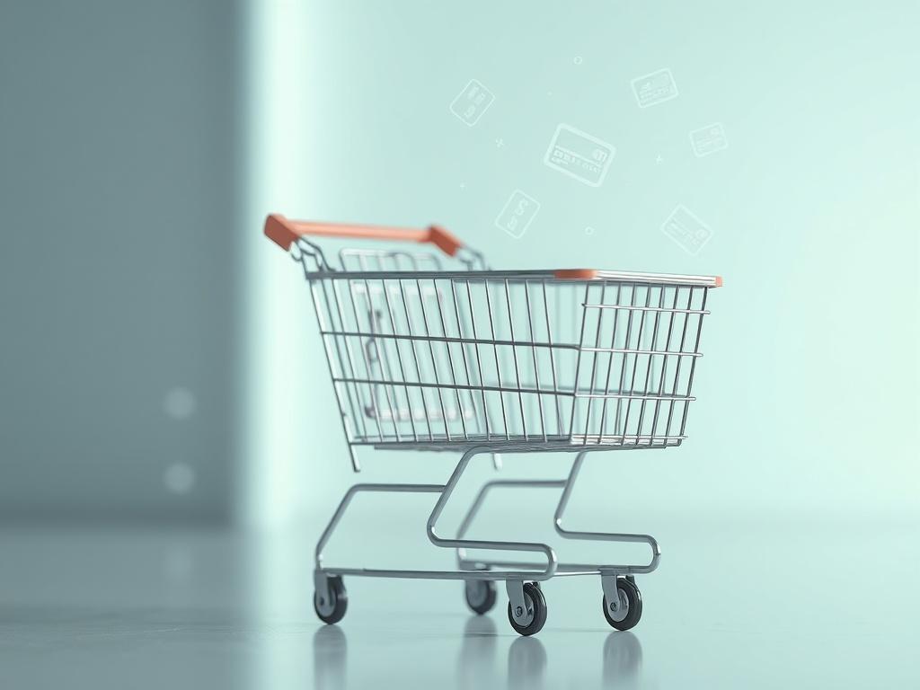 **AI Image Generation Prompt:**

Create a realistic high-resolution close-up photo of a lone shopping cart abandoned in a serene, softly lit environment that reflects an online payment theme. The shopping cart should be metallic, slightly rusted, and positioned at a slight angle to highlight its emptiness. Surrounding the cart, include subtle hints of digital elements, such as faint outlines of credit card icons and currency symbols floating gently in the air, enhancing the online shopping aspect. The backg