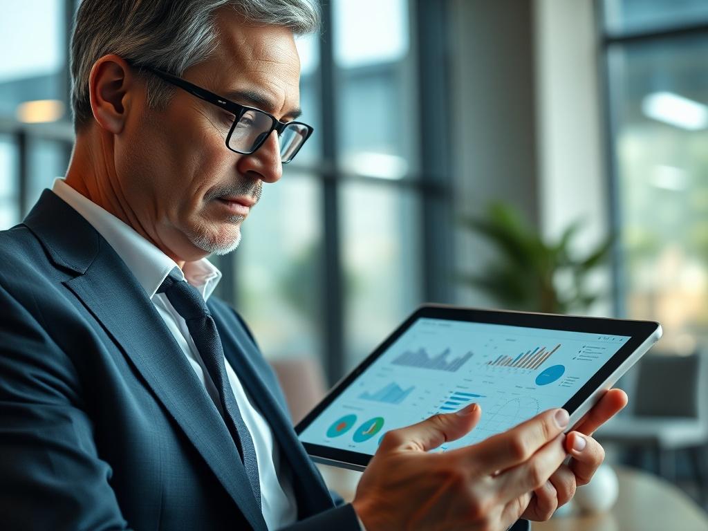 A close up shot of a business consultant analyzing data