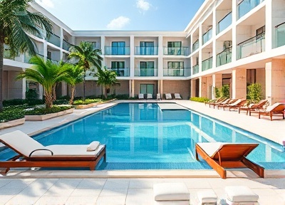 Swimming pool with tropical landscaping