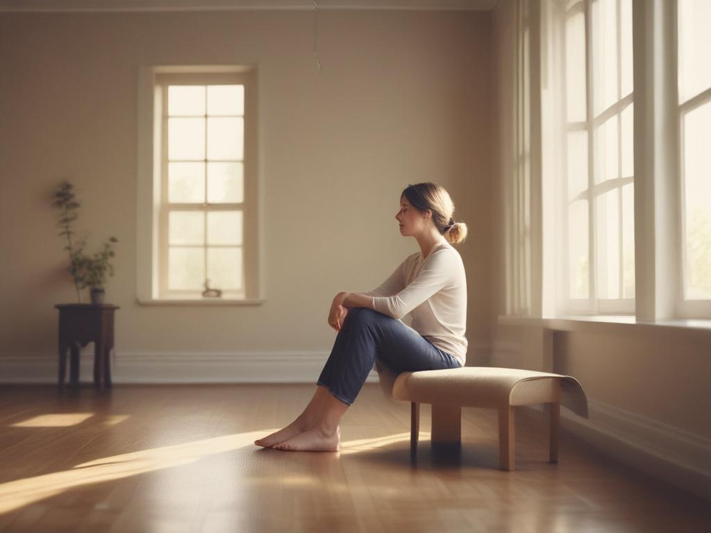 A serene, high resolution of a single person sitting peacefully
