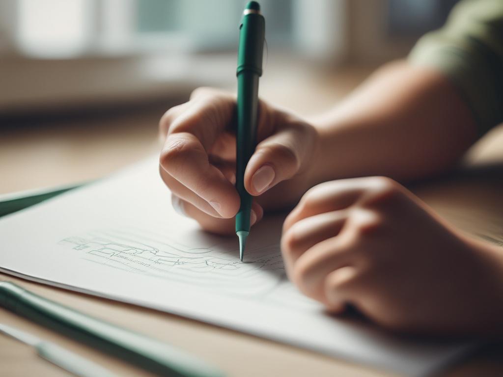 A close up image of a person’s hands writing on