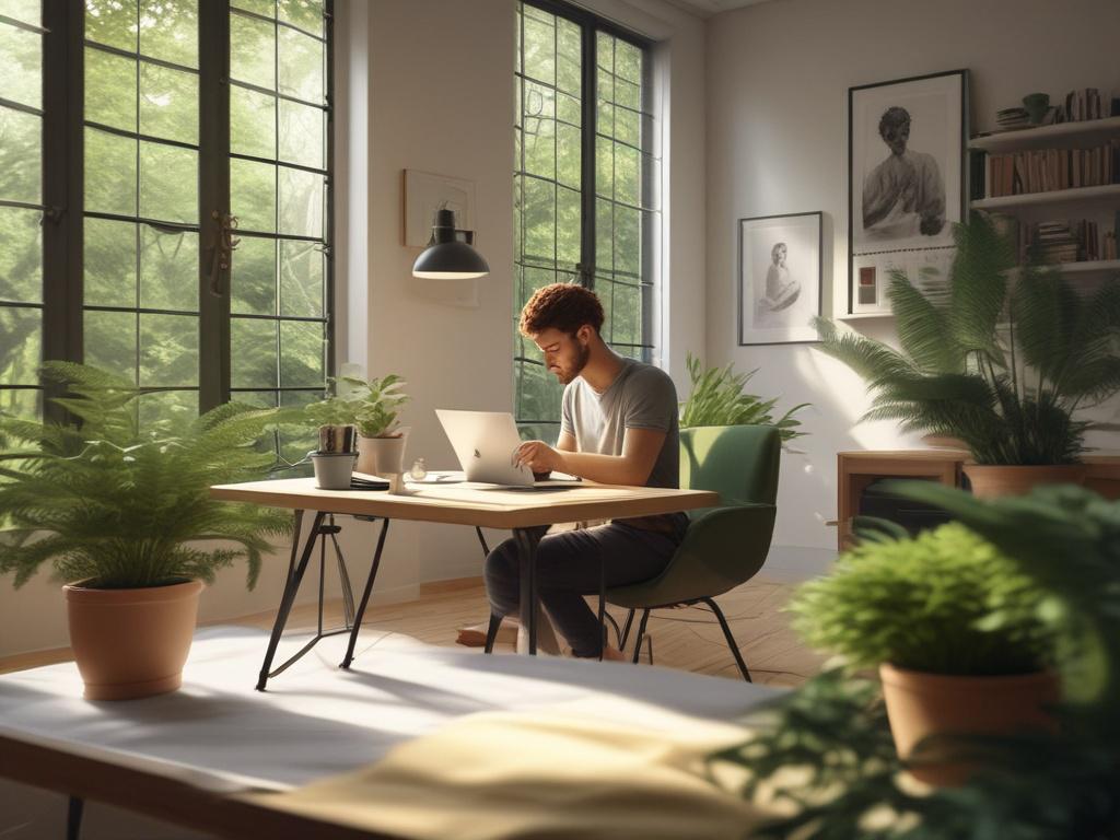 A peaceful workspace featuring a high resolution image of a