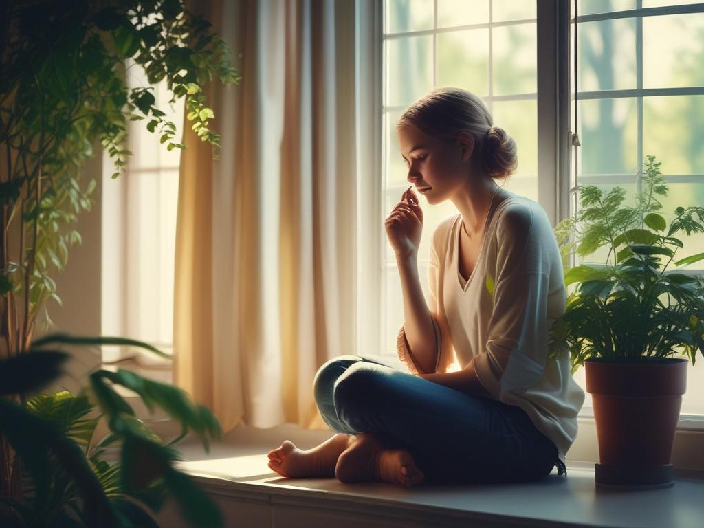 A close up of a thoughtful person sitting by a