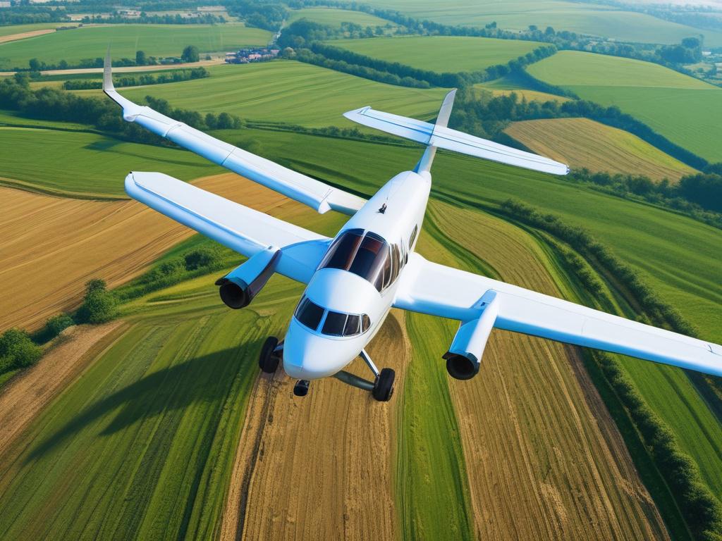 aerial view of a fertilizer application aircraft over a farmland,