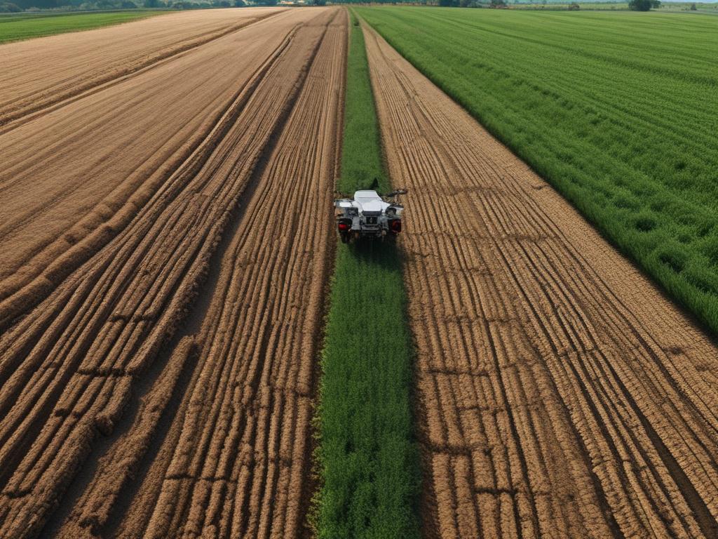 drone monitoring crops, close up shot of drone capturing images,