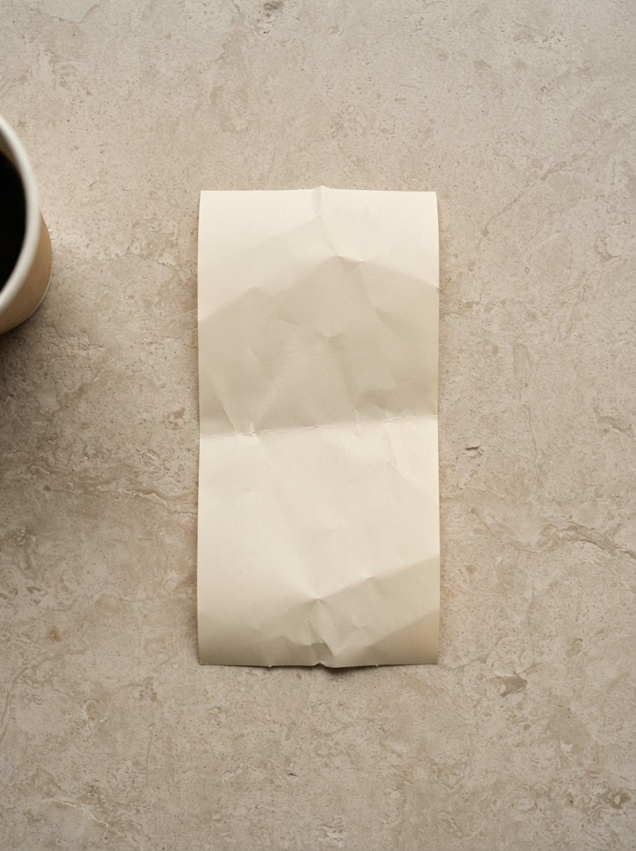 A slightly crumpled café receipt in soft daylight