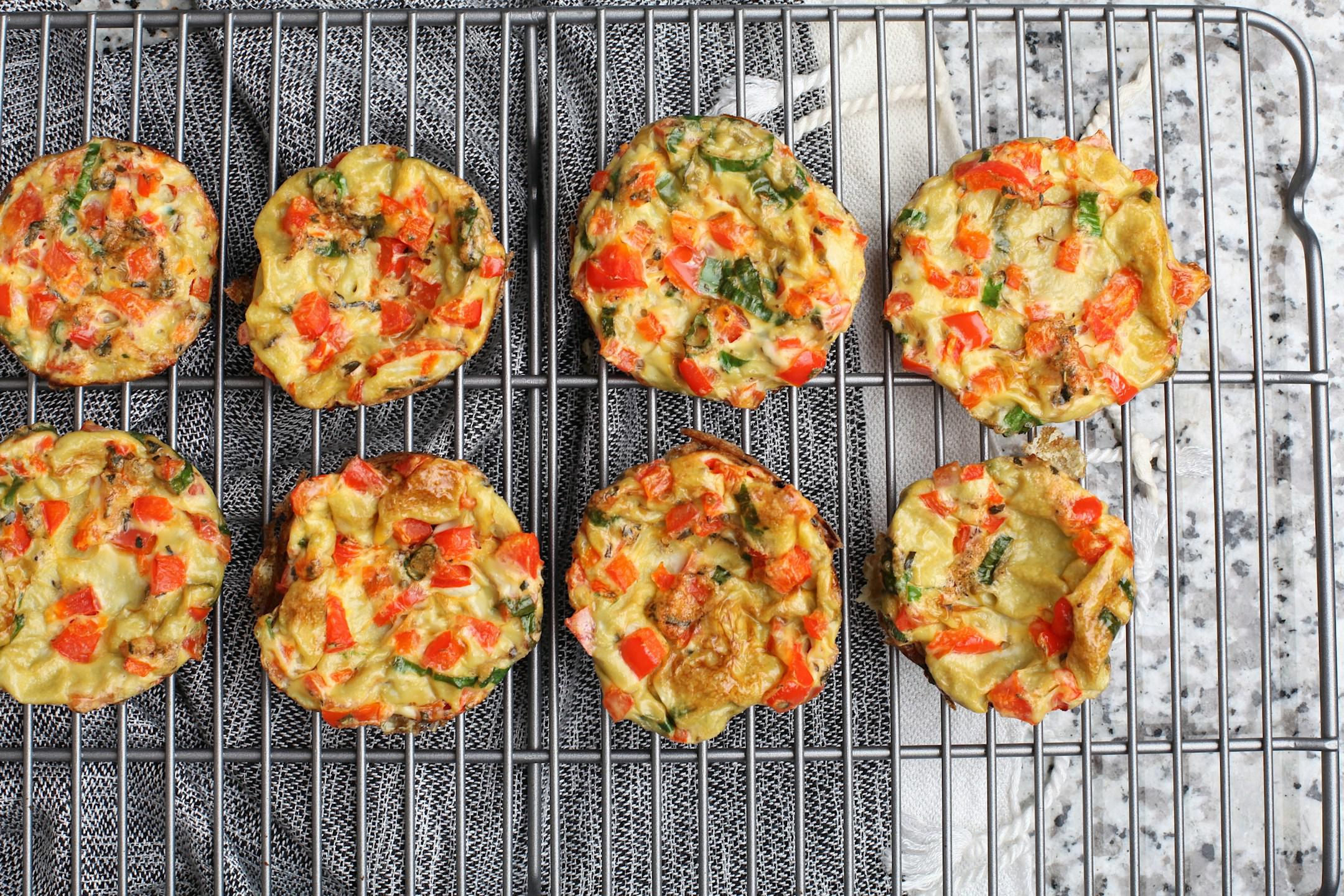 Here is a recipe for egg muffins - I just use my favorite veggies like red bell peppers, spinach, green onions... whatever you love! https://www.eatyourselfskinny.com/healthy-veggie-egg-muffins/