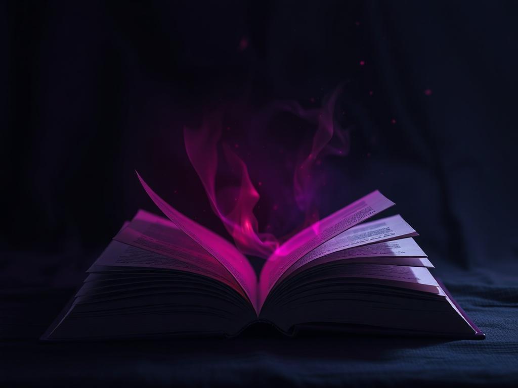 An inviting scene of an open book with pages fluttering,