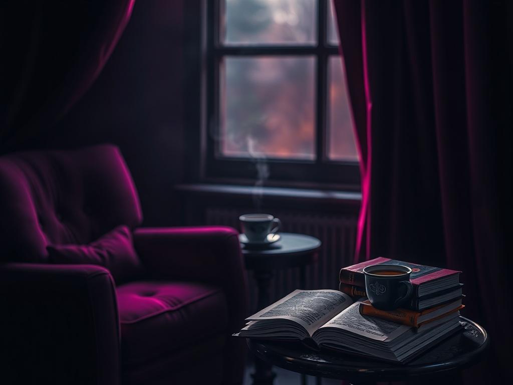 A high resolution of a cozy reading nook, featuring an