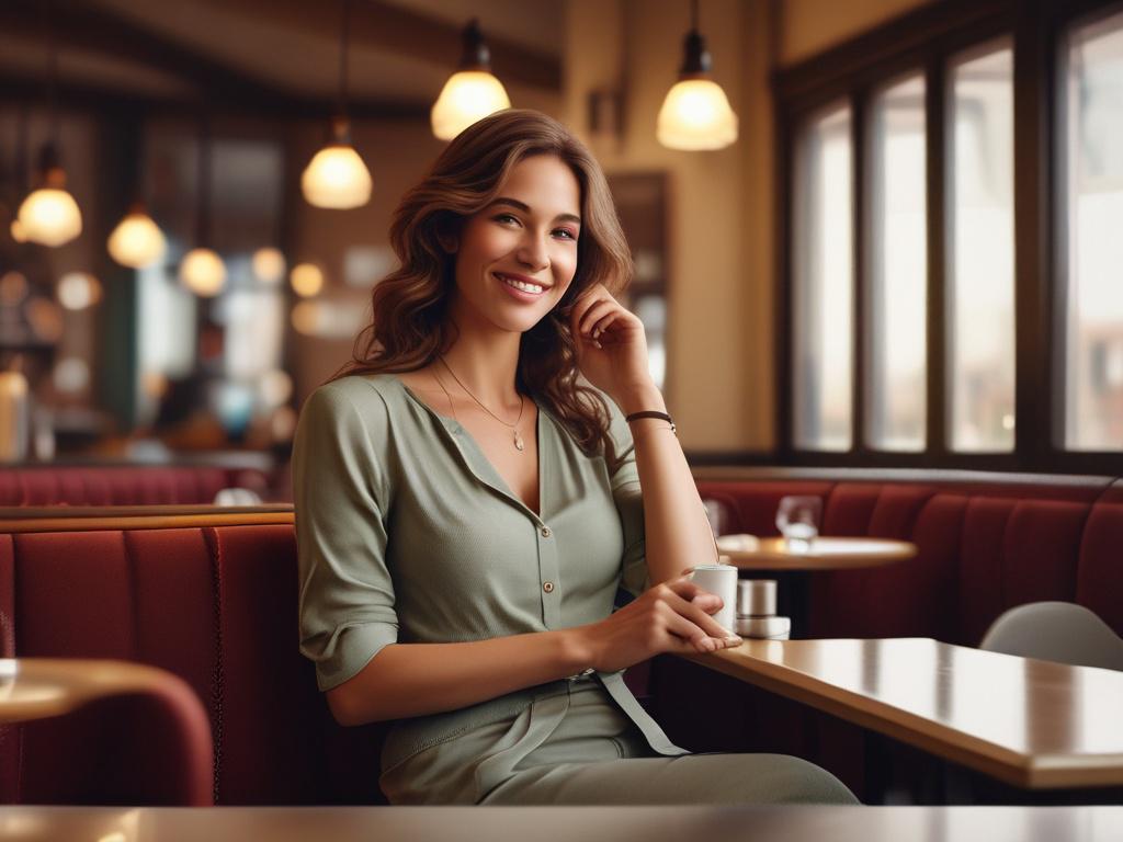 A graceful mature woman with an elegant appearance, sitting comfortably