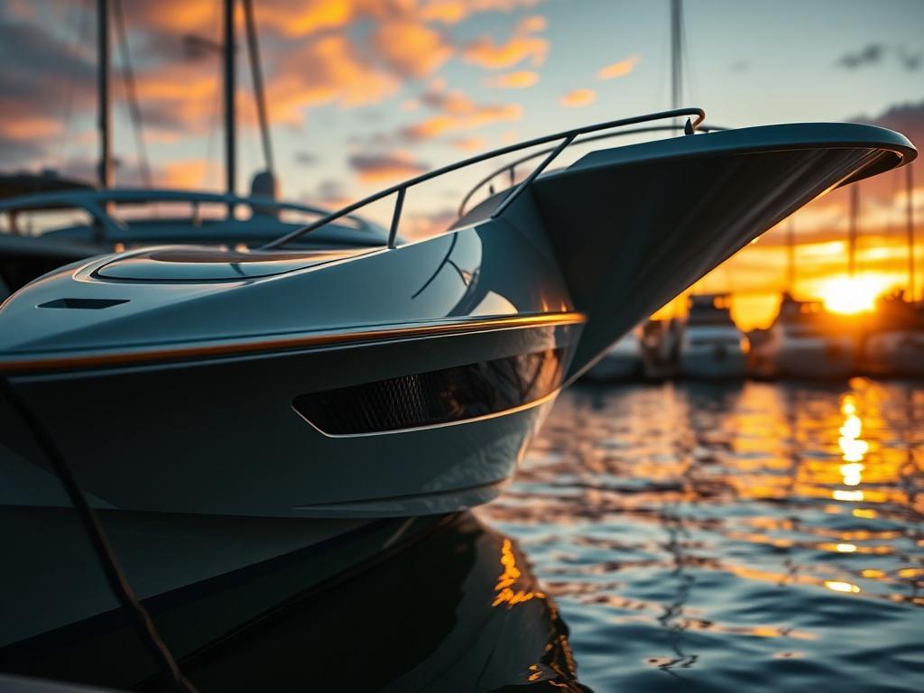 A stunning close up shot of a sleek boat docked
