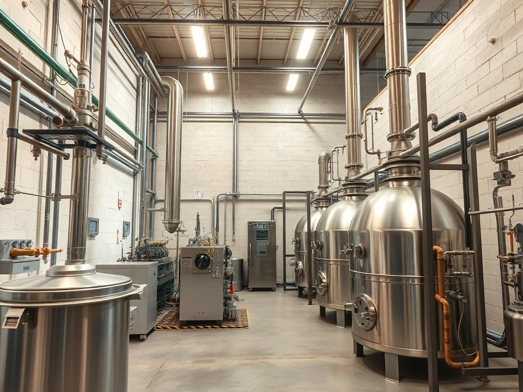 A high-resolution image of a modern extraction facility, showcasing equipment and machinery used in the process. The setting should be clean and professional, with focus on the extraction process, emphasizing quality and innovation.