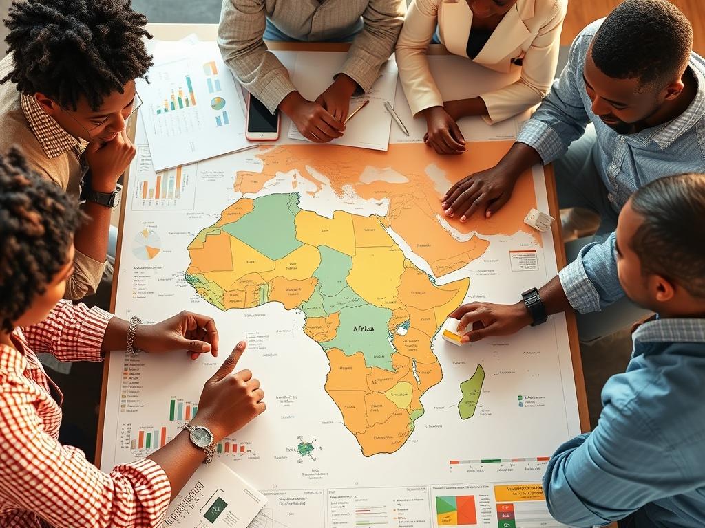 A dynamic image of a diverse team brainstorming over a