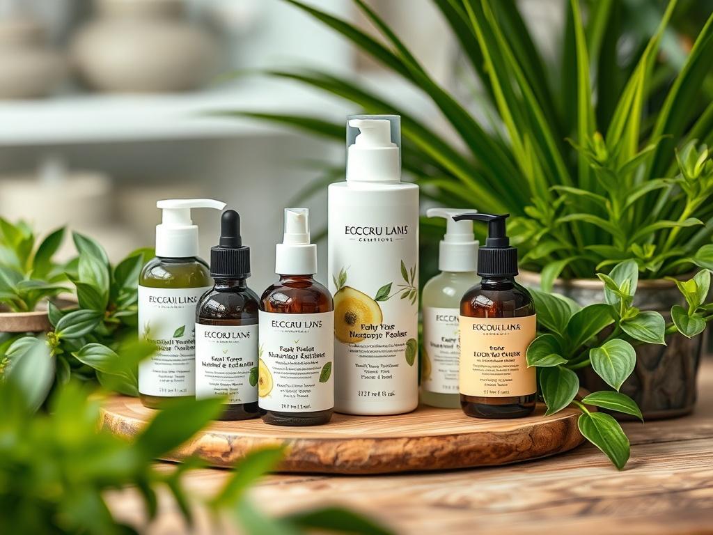 A close up shot of eco friendly cosmetic products displayed