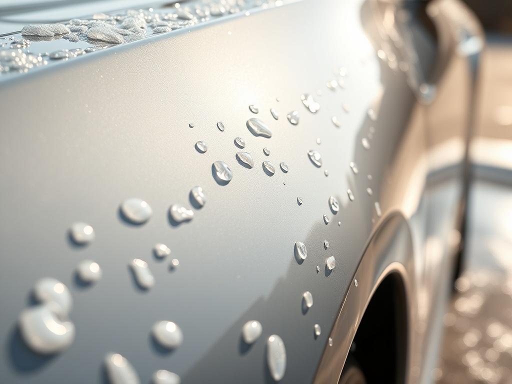 A hyper realistic close up shot of a gleaming car
