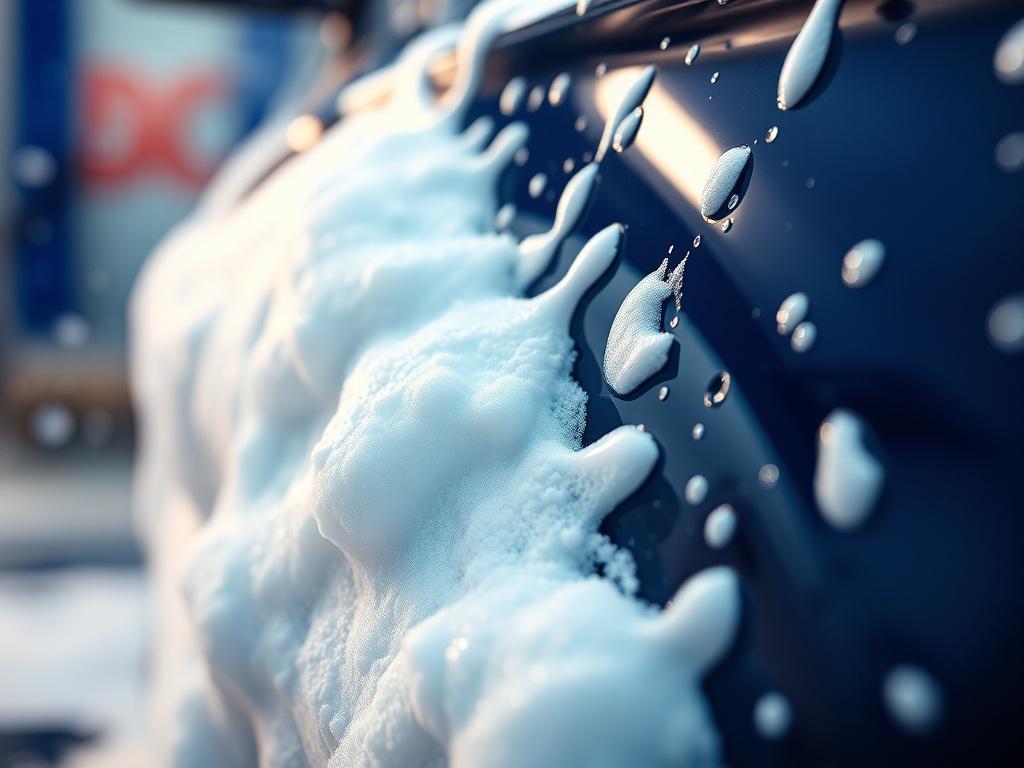 A close up shot of a car being washed with