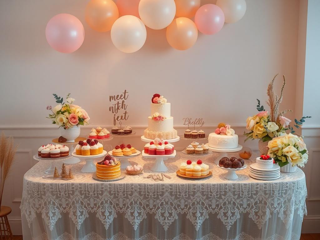 An exquisite dessert table displaying an array of beautifully crafted