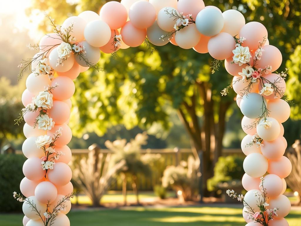 A stunning, elegantly designed balloon arch made of varying shades