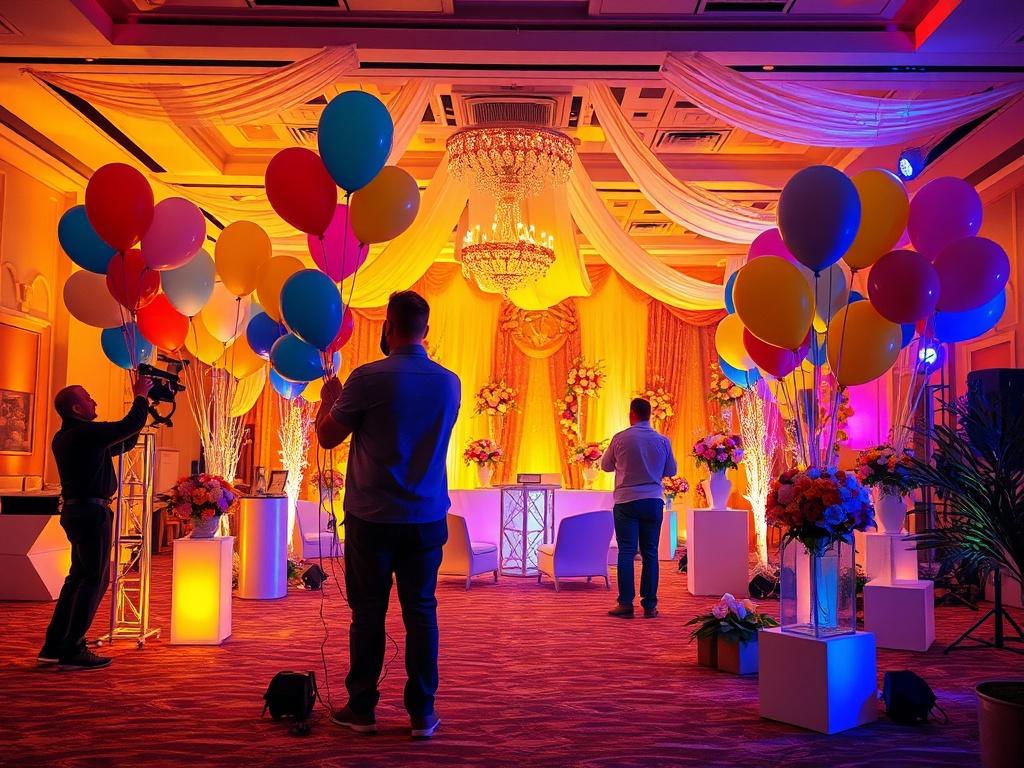 A vibrant event space coming to life with a team