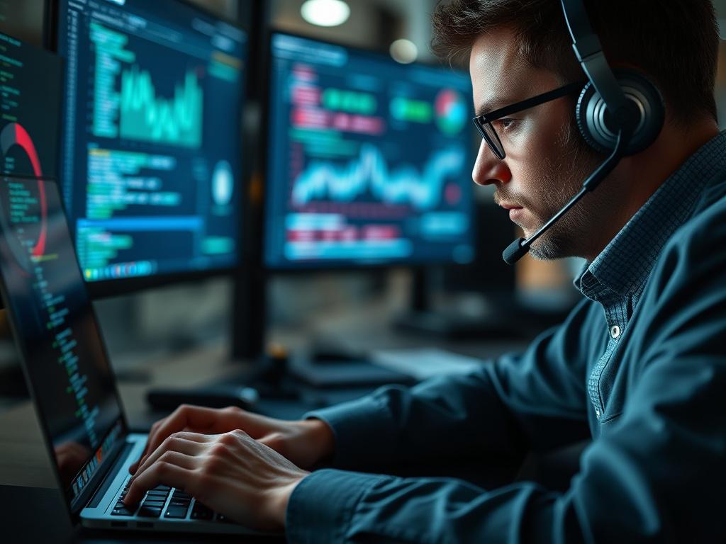 A close up shot of a cybersecurity expert working on