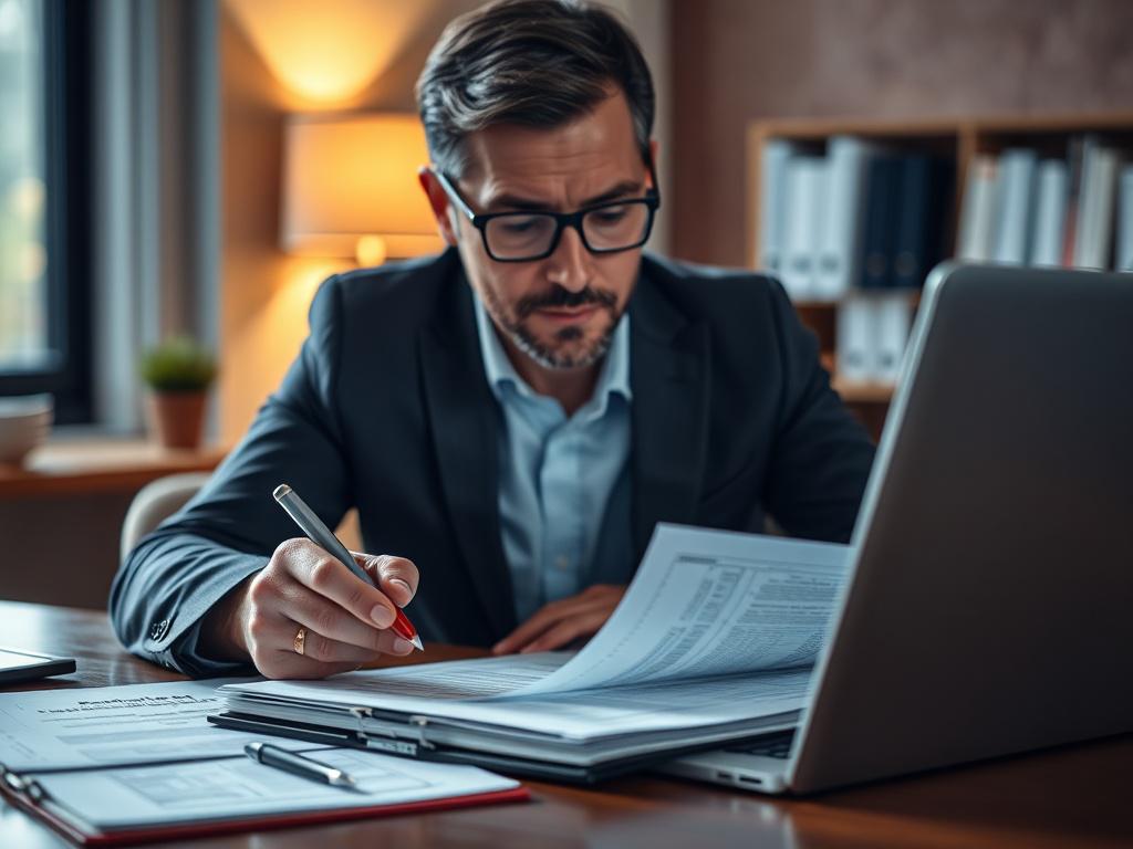 A close up shot of a professional consultant analyzing compliance