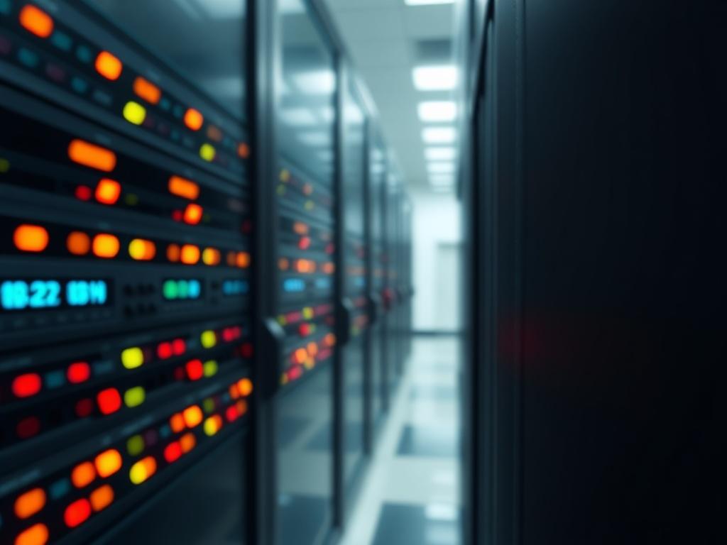 A close-up shot of a modern data backup server with blinking lights, set against a softly blurred background, emphasizing the importance of data security. The image should convey a sense of reliability and advanced technology, with a focus on the server hardware. The color scheme should be compatible with rgb(50, 170, 39), creating a calming and trustworthy atmosphere.