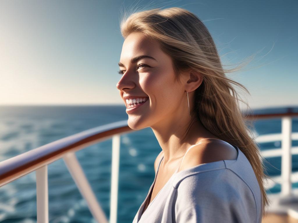 realistic high resolution of a person smiling on a cruise