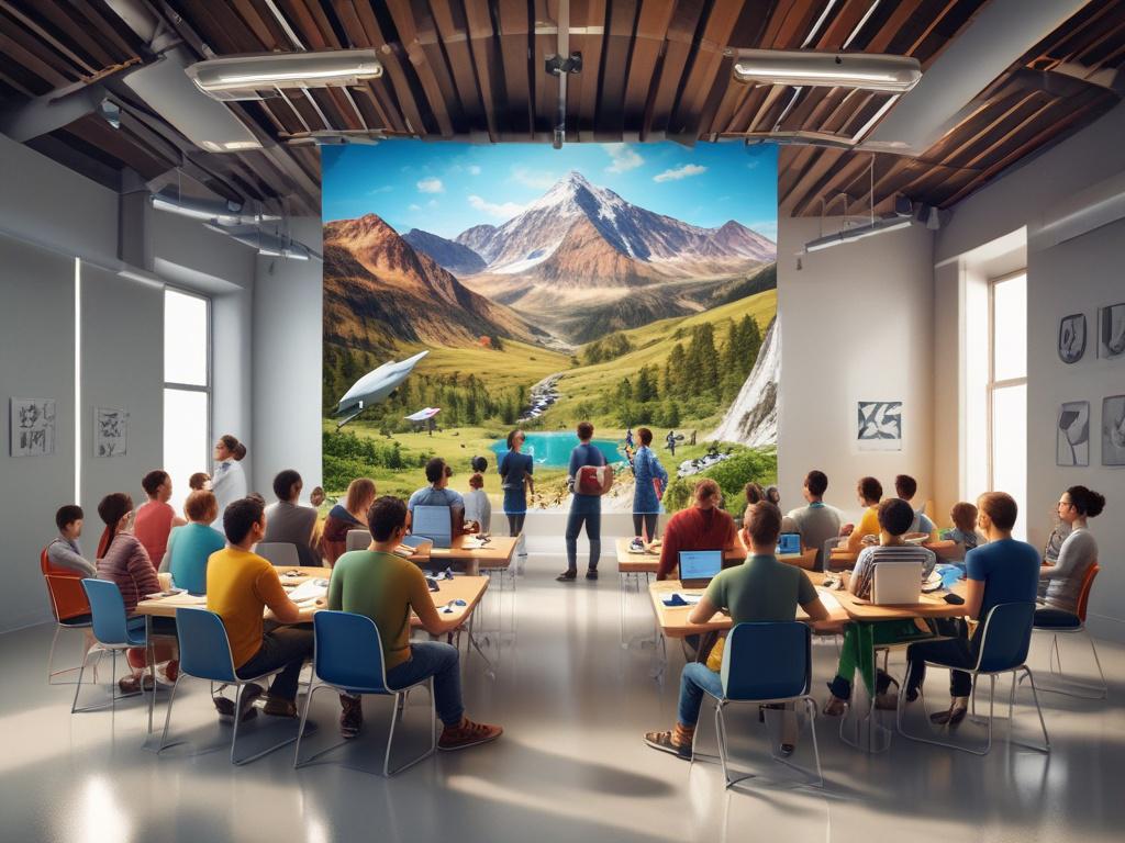 a group of enthusiastic travelers participating in a workshop, engaging with speakers, minimalistic design, focus on interactive learning and collaboration