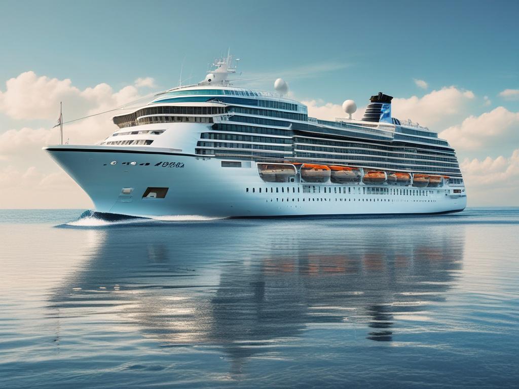 A vibrant cruise ship sailing through crystal clear waters under